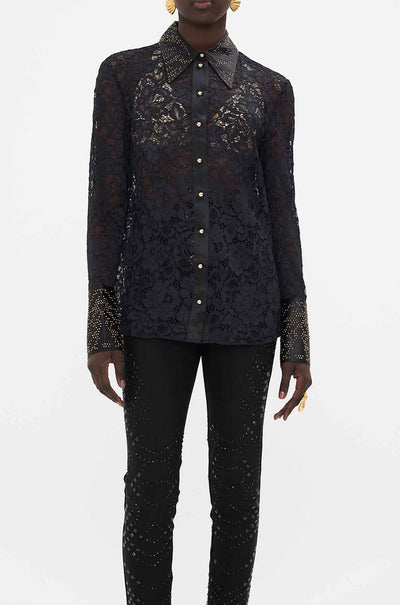 Camilla - Nouveau Noir Stretch Lace Fitted Shirt