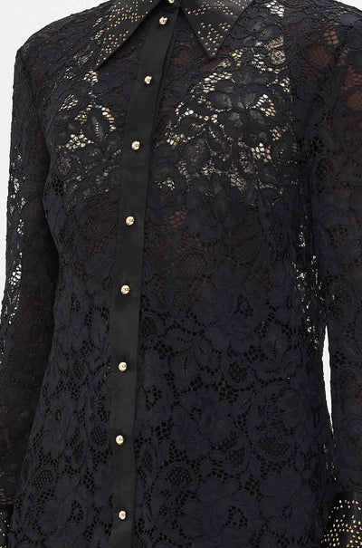 Camilla - Nouveau Noir Stretch Lace Fitted Shirt