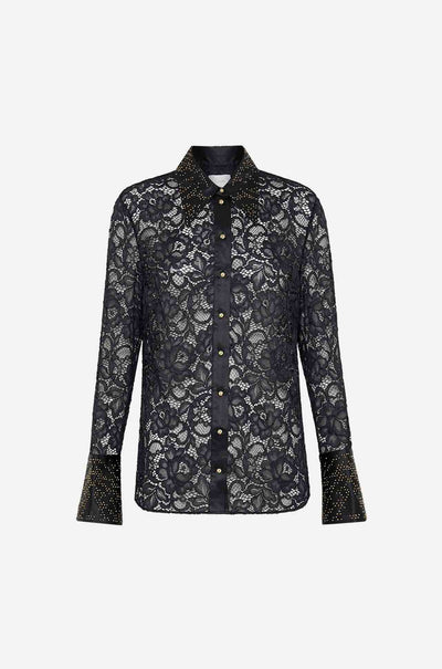 Camilla - Nouveau Noir Stretch Lace Fitted Shirt