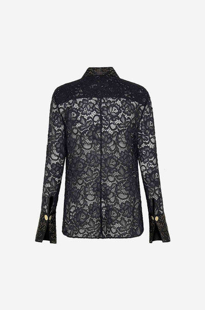 Camilla - Nouveau Noir Stretch Lace Fitted Shirt