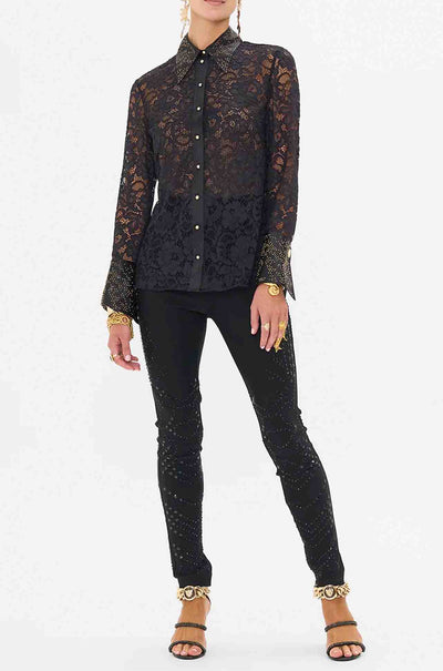 Camilla - Nouveau Noir Stretch Lace Fitted Shirt