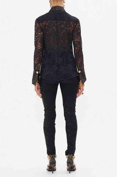 Camilla - Nouveau Noir Stretch Lace Fitted Shirt