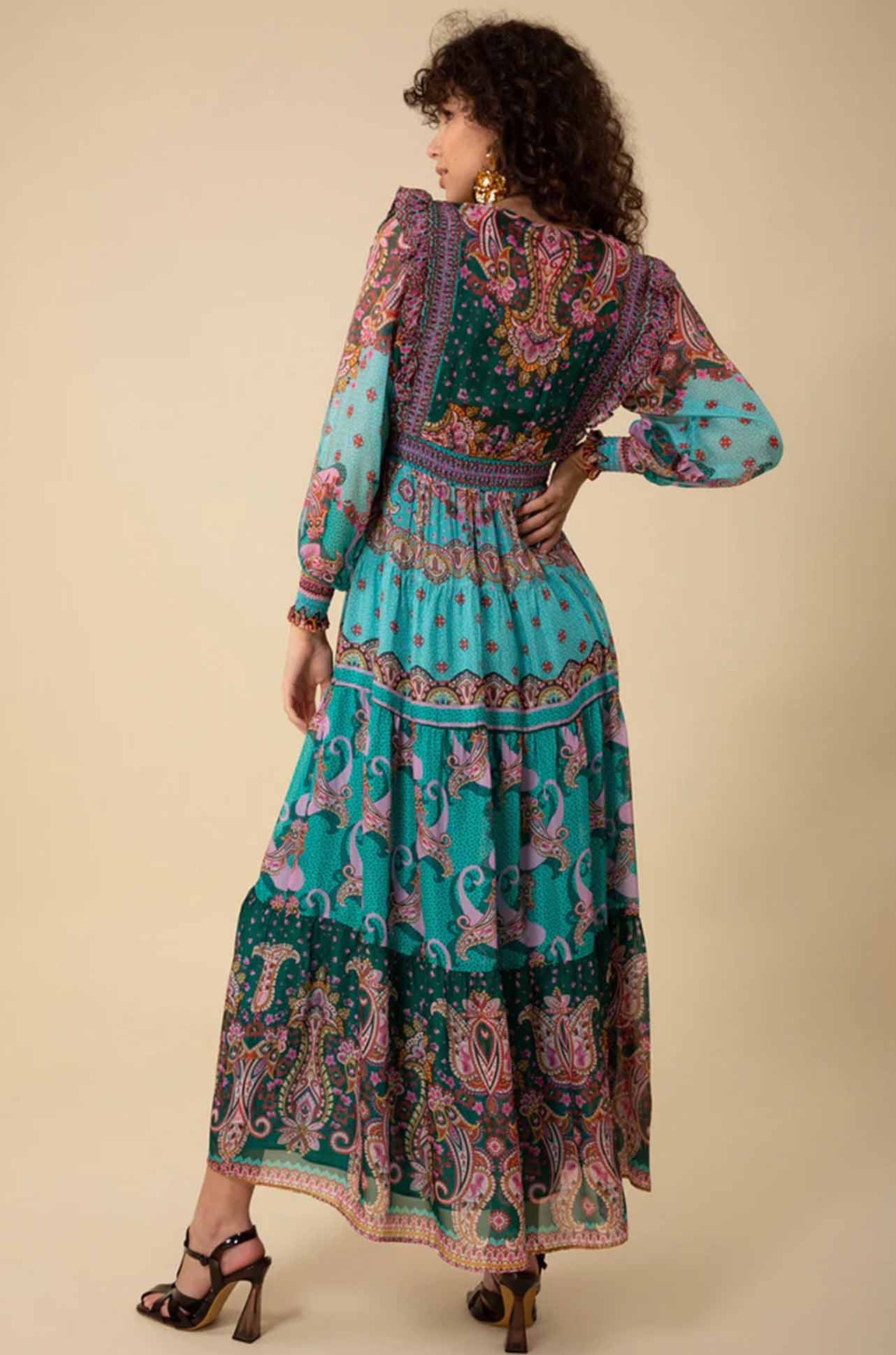 Hale Bob Nylah L S V Neck Maxi Dress
