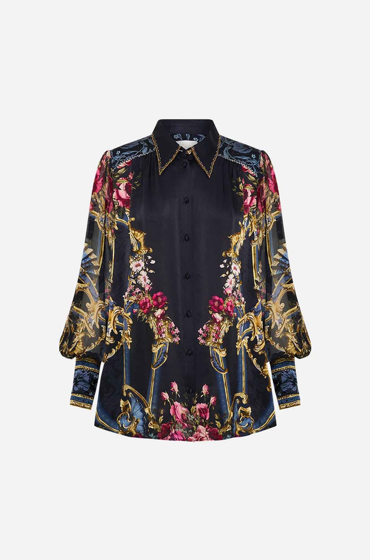 Camilla - Ornate On A Plate Button Through Blouson Sleeve Blouse