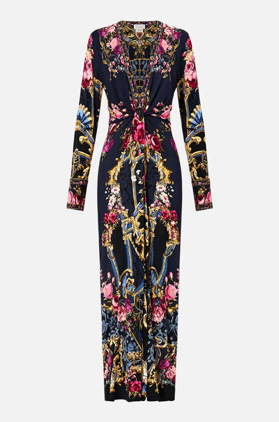Camilla - Ornate On A Plate Long V Neck Twist Front Jersey Dress