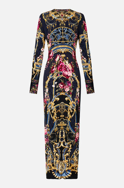Camilla - Ornate On A Plate Long V Neck Twist Front Jersey Dress
