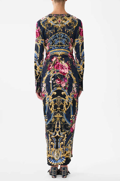 Camilla - Ornate On A Plate Long V Neck Twist Front Jersey Dress