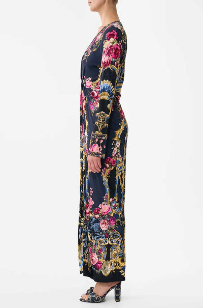 Camilla - Ornate On A Plate Long V Neck Twist Front Jersey Dress