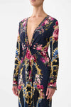 Camilla - Ornate On A Plate Long V Neck Twist Front Jersey Dress