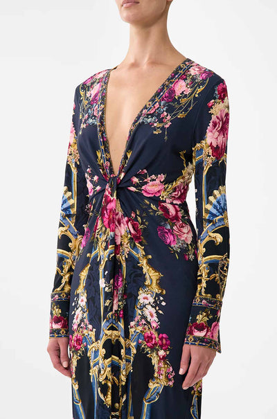 Camilla - Ornate On A Plate Long V Neck Twist Front Jersey Dress