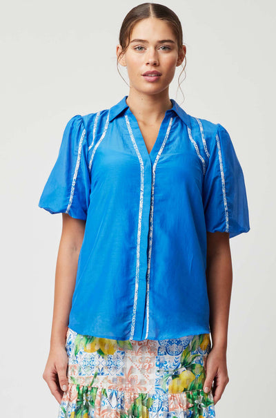 Once Was - Nerano Collared Shirt in Azure