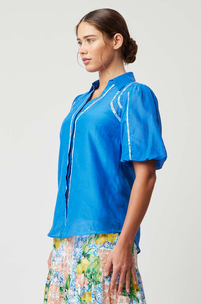 Once Was - Nerano Collared Shirt in Azure