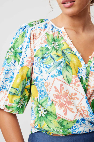 Once Was - Paradiso Volume Sleeve Top in Limonata Print