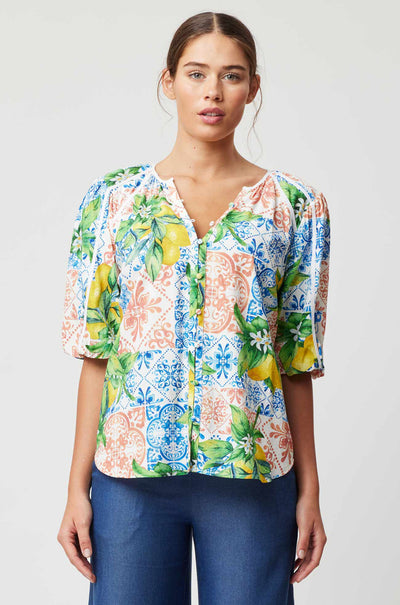 Once Was - Paradiso Volume Sleeve Top in Limonata Print