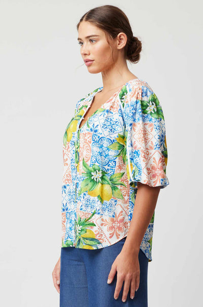 Once Was - Paradiso Volume Sleeve Top in Limonata Print