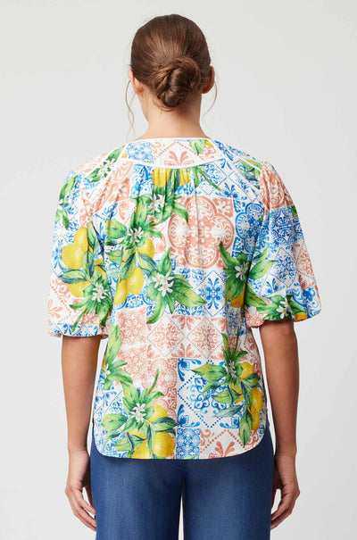 Once Was - Paradiso Volume Sleeve Top in Limonata Print