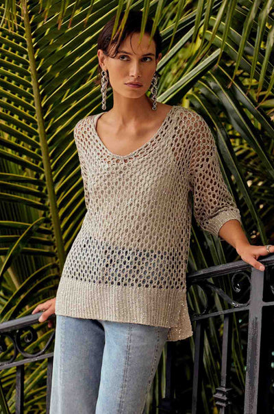 Joseph Ribkoff - Open Stitch Sweater w/ Sequins in Champagne