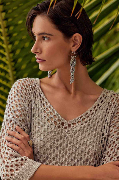Joseph Ribkoff - Open Stitch Sweater w/ Sequins in Champagne