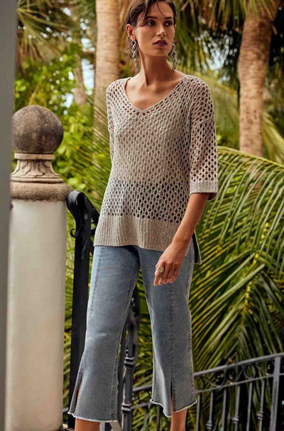 Joseph Ribkoff - Open Stitch Sweater w/ Sequins in Champagne