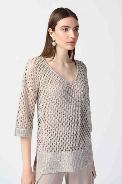 Joseph Ribkoff - Open Stitch Sweater w/ Sequins in Champagne