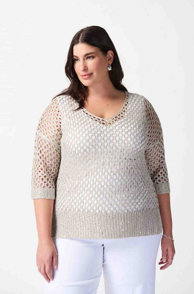 Joseph Ribkoff - Open Stitch Sweater w/ Sequins in Champagne