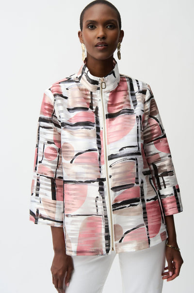 Joseph Ribkoff - Organza Jacquard Abstract Print Boxy Jacket