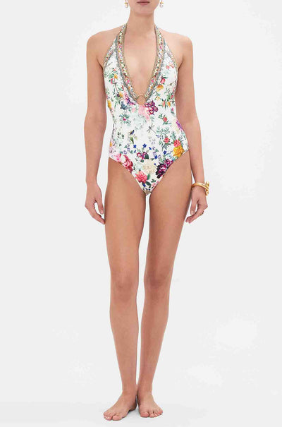Camilla - Plumes and Parterres Ring Detail Plunge V One Piece