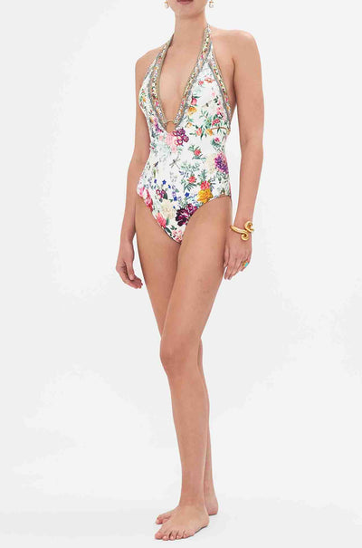 Camilla - Plumes and Parterres Ring Detail Plunge V One Piece