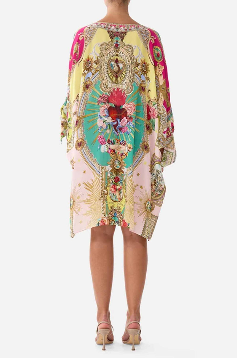 Camilla - Painted Prayers Tie Sleeve Short V Neck Kaftan