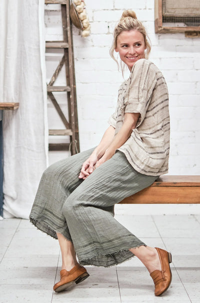 La Bottega Di Brunella - Pantalone Alloro in Taglio Wave Rosmarino