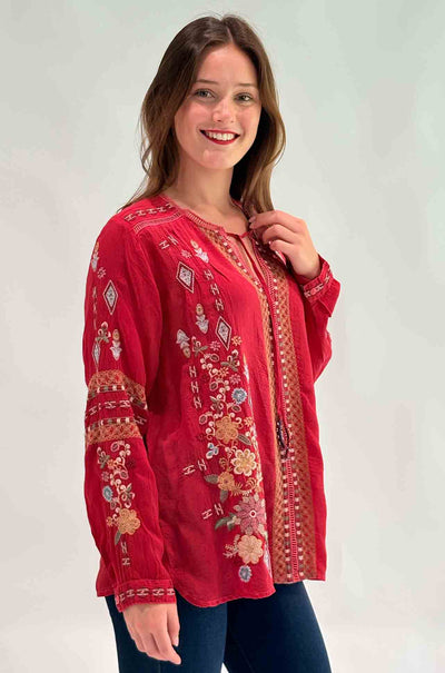 Johnny Was - Paulina Shirt in Eli in Equestrian Red