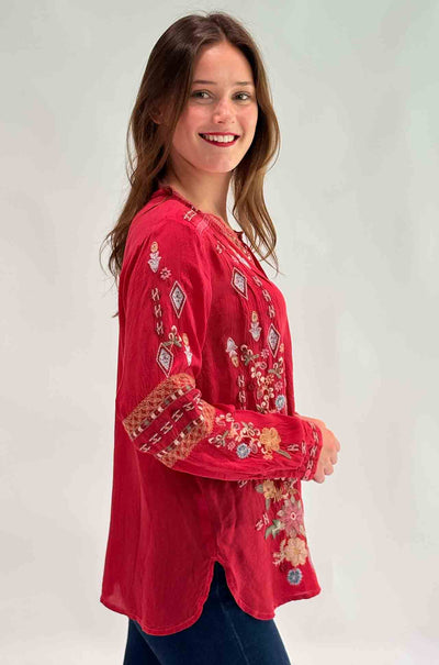 Johnny Was - Paulina Shirt in Eli in Equestrian Red