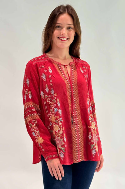 Johnny Was - Paulina Shirt in Eli in Equestrian Red