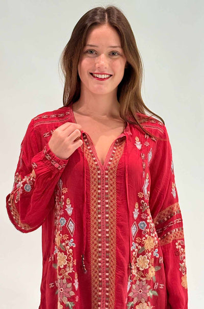 Johnny Was - Paulina Shirt in Eli in Equestrian Red