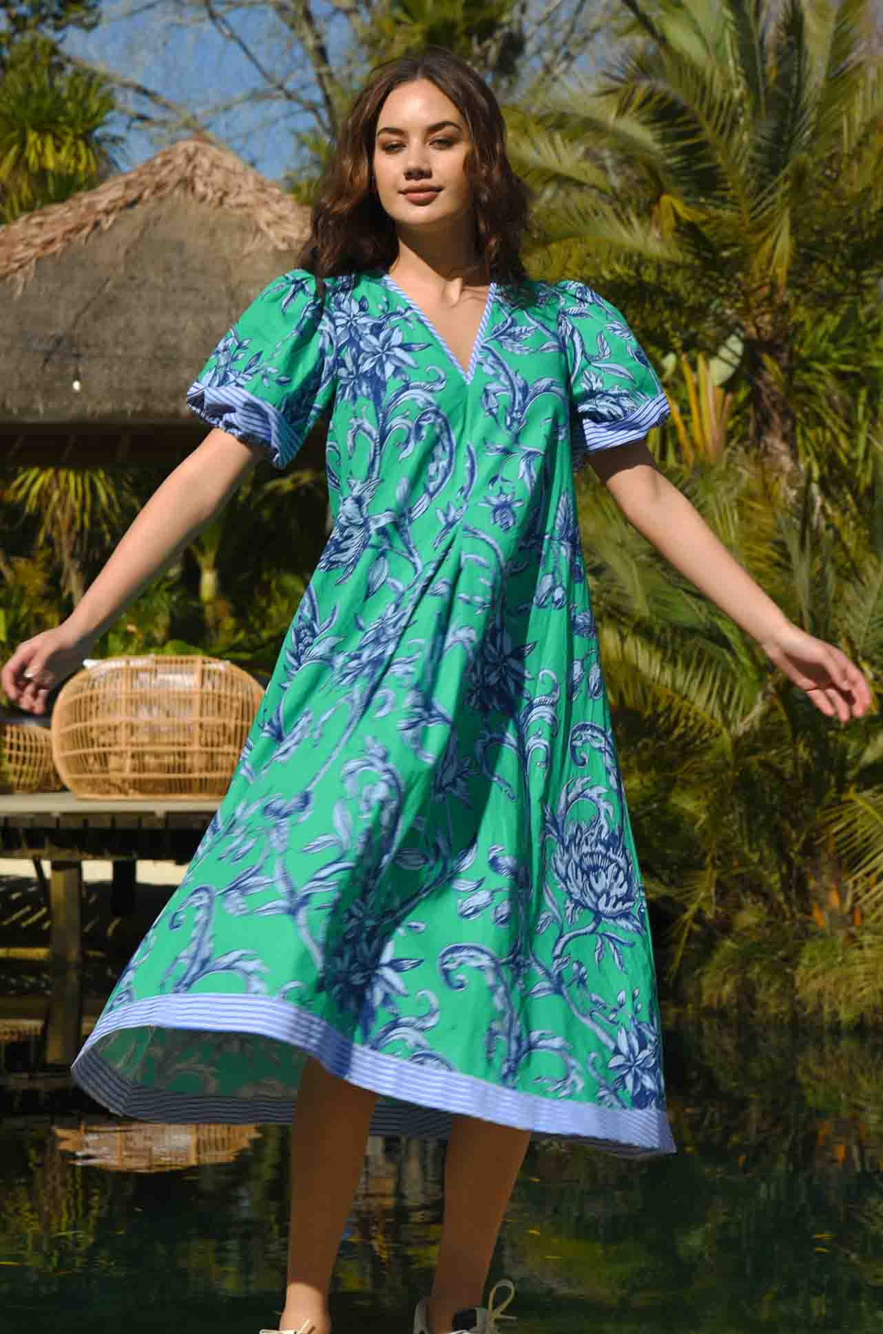 Cooper - You Are Just De-Vine Puff and Ready Dress in Green Floral - Zambezee Cooper - You Are Just De-Vine Puff and Ready Dress in Green Floral - Zambezee