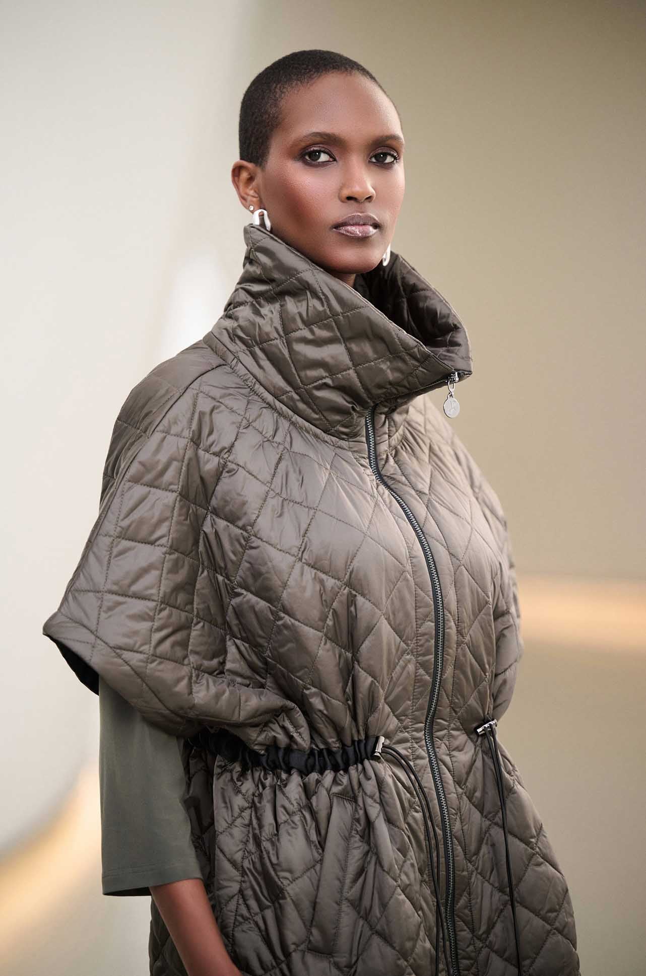 Joseph Ribkoff - Quilted Nylon Shawl-Neck Boxy Vest