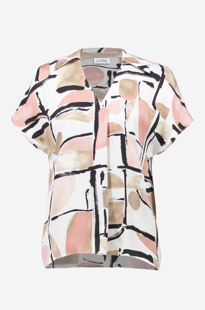 Joseph Ribkoff - Recycled Satin Abstract Print Boxy Top with V Neckline