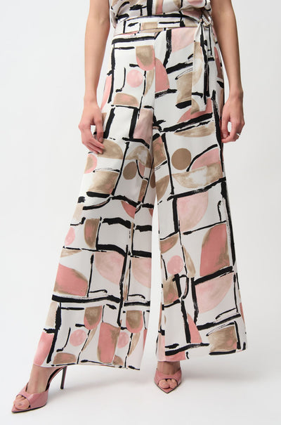 Joseph Ribkoff - Recycled Satin Abstract Print Wide Leg Pull On Pants