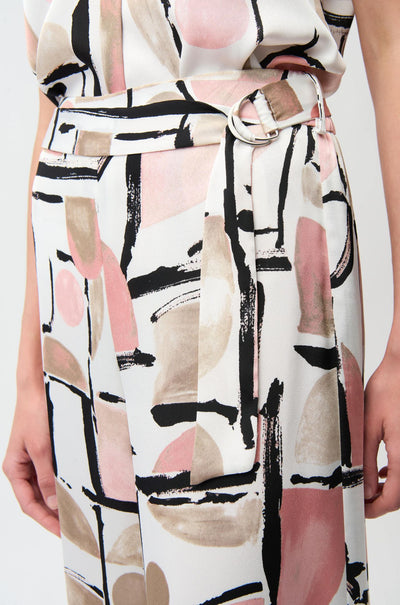 Joseph Ribkoff - Recycled Satin Abstract Print Wide Leg Pull On Pants