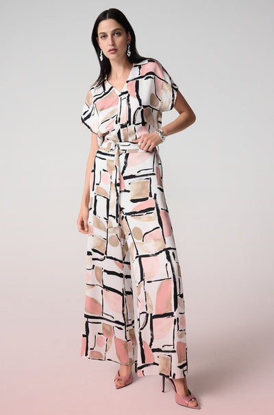 Joseph Ribkoff - Recycled Satin Abstract Print Wide Leg Pull On Pants
