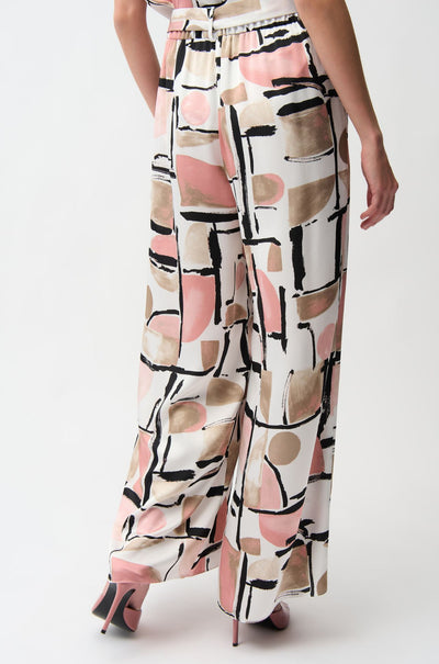 Joseph Ribkoff - Recycled Satin Abstract Print Wide Leg Pull On Pants