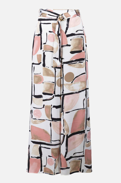 Joseph Ribkoff - Recycled Satin Abstract Print Wide Leg Pull On Pants