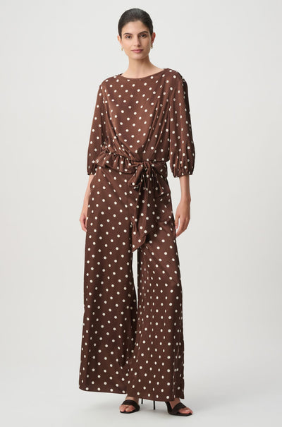 Joseph Ribkoff - Recycled Satin Dot Print Hip Tie Top