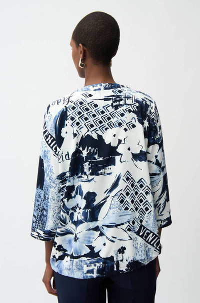 Joseph Ribkoff - Recycled Woven Conversational Print Cocoon Tunic