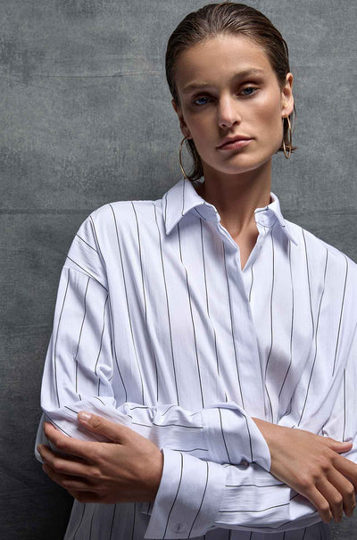 Mela Purdie - Relaxed Mid Shirt in Pin Popilene