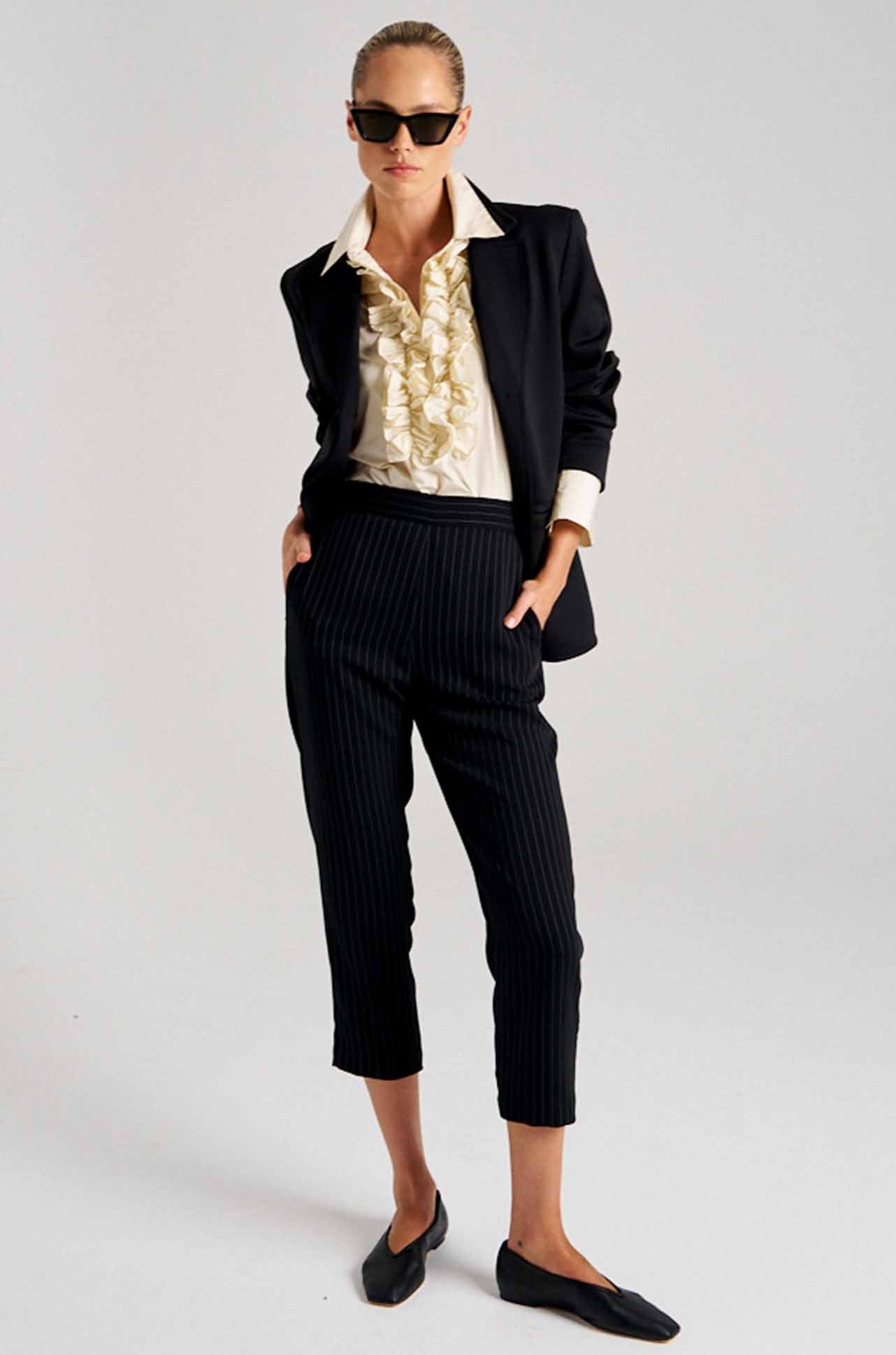 Mela Purdie - Tapered Flat Pant in Suit Stripe