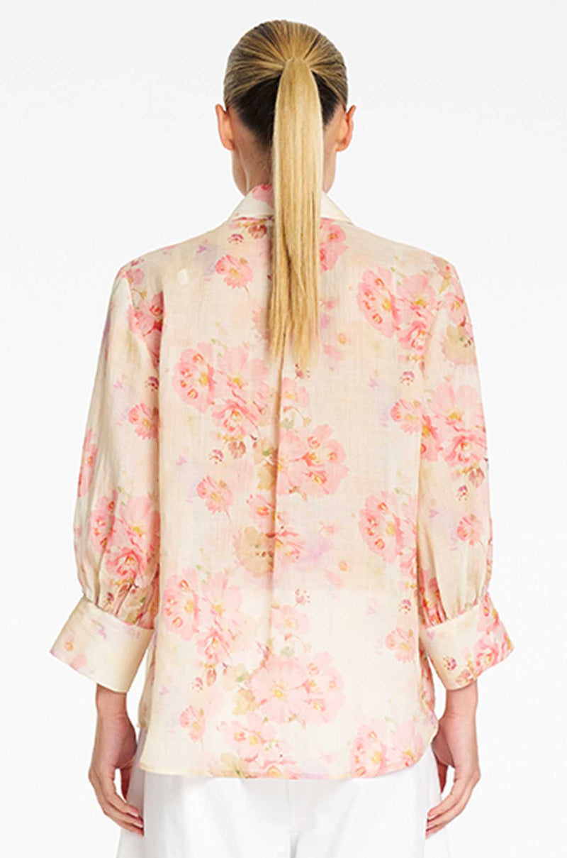 Mela Purdie - Ruffle Resort Top in Misty Floral Linen Voile