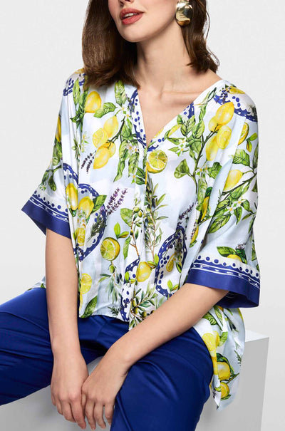 Marc Cain - Summer Flash V-Neck Blouse w/ Mediterranean Print