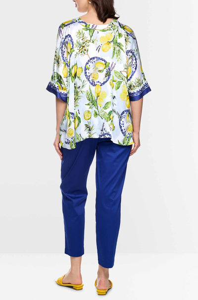Marc Cain - Summer Flash V-Neck Blouse w/ Mediterranean Print
