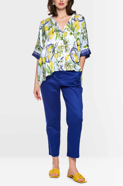 Marc Cain - Summer Flash V-Neck Blouse w/ Mediterranean Print